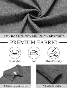 Camicia da <span class=keywords><strong>uomo</strong></span> in misto lino con bottoni – Camicia casual leggera a maniche lunghe per spiaggia, vacanze e matrimoni - Product Image 5