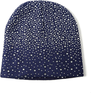 Unisex Rhinestone Knit <b>Waterproof</b> <b>Beanie</b> Hat Navy Blue Sparkle Winter Soft Stretch Ribbed Cuff Warm Casual Adjustable Cold - Product Image 6