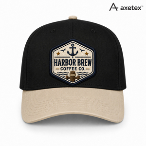 Axetex Unisex <b>Baseball</b> <b>Cap</b> <b>Black</b> Beige Embroidered Harbor Brew Coffee Co Logo Casual Spring Summer 100% Cotton Breathable - Product Image 4