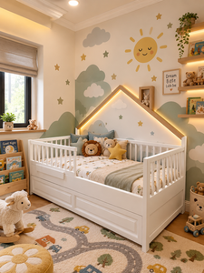 House Shape Kids Bed Wooden Toddler Bed With Railens and Storage <b>Drawer</b> Custom Color for <b>Nursery</b> Room - Product Image 1