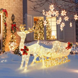 Décoration de jardin gonflable de Noël de 6 pieds avec rennes et traîneau du Père Noël éclairés, avec 4 piquets - Product Image 1
