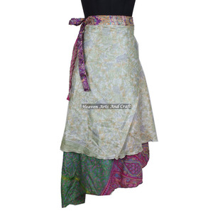 Stylish Pareo Long <b>Silk</b> Wrap <b>Skirt</b> Newest Design Recycled Reversible <b>Silk</b> Sari Indian Printed Long Length Wrap Women's India - Product Image 1