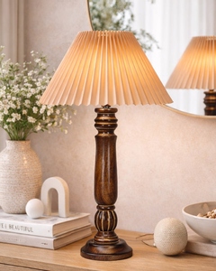 Handcrafted Wooden Melon <b>Table</b> Lamp with Pleated Fabric Shade Classic Nordic <b>bedside</b> lighting home hotel Low MOQ Shop now - Product Image 6