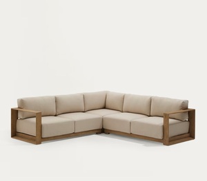 Minimalist Teak Sectional <b>Sofa</b> with Wide Armrests and Soft Cushions – Designed for Comfort in Modern Homes & Resorts - Product Image 1