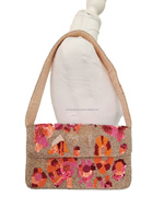 Sac à cosmétiques durable à rayures perlées, petit et grand, style bohème, fermeture éclair, poignée souple portable, personnalisable