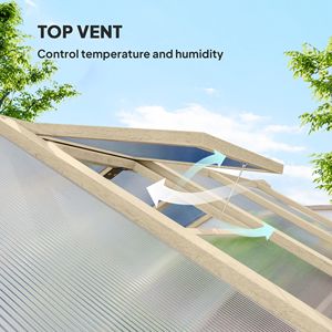 Invernadero de Policarbonato y Madera de 6.6 x 8 Pies, Paneles Reforzados, Ventilación en el Techo y Puerta con Cerradura, Invernaderos y Cuartos de Jardín - Product Image 4