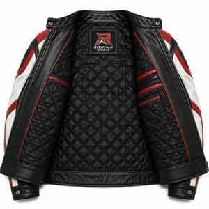 <b>Men's</b> Genuine <b>Leather</b> Motorcycle <b>Jacket</b> Stand Winter Eco-Friendly Quick Dry Breathable Black White <b>Red</b> Windproof Zipper Closure - Product Image 4