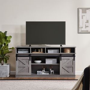 <b>Adjustable</b> Modern Farmhouse Wood TV Stand Sliding Barn Door Entertainment Center Storage Cabinet <b>Table</b> for Living Room Sh-Styled - Product Image 1