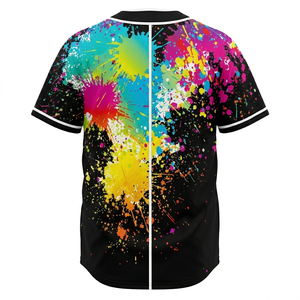 Maillot de baseball boutonné de haute qualité à motif abstrait multicolore effet éclaboussures de peinture – Haut streetwear tendance avec impression sublimée effet éclaboussures néon - Product Image 3