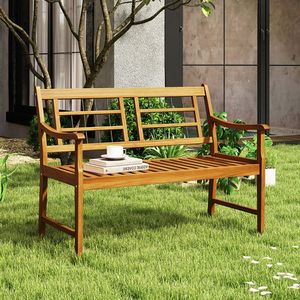 Panca da Giardino in Legno di Acacia con Braccioli Curvi, Seduta e Schienale a Doghe per Parchi, Scuole o Ospedali - Product Image 2