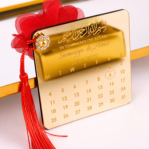 Calendrier de mariage musulman personnalisé en acrylique doré effet miroir avec calligraphie arabe, plaque calendrier miroir dorée arabe - Product Image 6