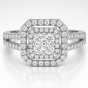 Natural Round Brilliant Diamond Cluster <b>Ring</b> | 1.00 CTW Split Shank Engagement <b>Ring</b> | 14K Solid Gold Prong Set Jewelry for Women - Product Image 3
