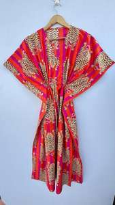 ชุดคาฟตันผ้าฝ้าย - ชุดเดรสสไตล์โบฮีเมียนเก๋ไก๋ น้ำหนักเบา เหมาะสำหรับใส่คลุมช่วงฤดูร้อน ชุดชายหาด และไอเท็มสำคัญสำหรับวันพักผ่อน คาฟตันลายพิมพ์สุดพิเศษ - Product Image 6