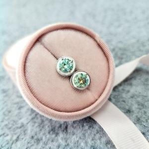 Custom Made Round Cut <b>Blue</b> Green Moissanite <b>Stud</b> In 925 Sterling Silver Color Diamond <b>Earrings</b> For Womens Fashion At Low Price - Product Image 5