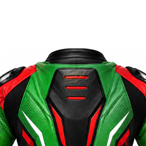 Combinaison de moto en cuir pour homme, verte, rouge, noire, une pièce, avec blocs de couleur, armure de protection, nom personnalisé - Product Image 3