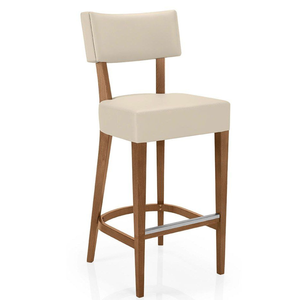 Chaise de comptoir moderne en teck avec assise en cuir et structure à pieds robustes - Product Image 1