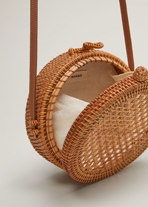 Sac à main rond en rotin tissé à la main avec poignées circulaires - Sac fourre-tout en osier naturel avec panneau en cannage - Product Image 2