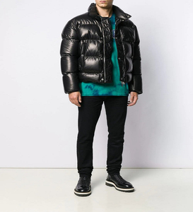 Men's Black PU <b>Quilted</b> Puffer Jacket Stand Collar Button Closure Windproof <b>Thick</b> Winter Casual Regular Fit - Product Image 1