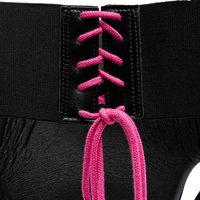 Protège-guêtres de boxe en cuir noir avec bordure rose, équipement de protection pour hommes, léger, ajustement élastique, fermeture auto-agrippante