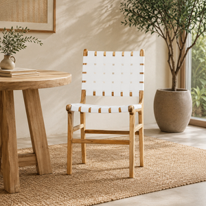 Silla de Jardín Moderna de Mediados de Siglo, de Madera, con Asiento y Respaldo Tejidos en Blanco, Patas Cónicas, Muebles Duraderos para Exteriores - Product Image 1