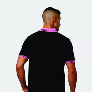 Men's Black for Shirt with Pink Collar and Cuff Trim Short Sleeve Casual Knitted Spandex/Cotton Pocket Compressed - Product Image 6