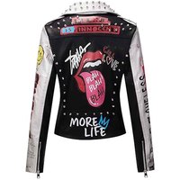 Veste en cuir véritable cloutée pour femme, noire, style punk rock, motard, avec dentelle florale, camouflage, respirante, écologique, OEM