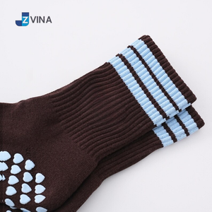 JZVINA Non-Slip Yoga <b>Socks</b> Crew Length <b>Brown</b> With Blue Stripes Anti-Slip Grip Bottom For Pilates Adults Summer Style - Product Image 5