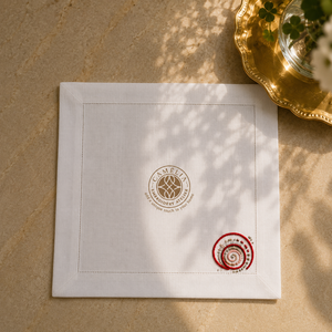 A Vibrant Handmade square Shell Motif Embroidered <b>Linen</b> <b>Tablecloth</b> Brings Playful Seaside Character to Any Table Setting - Product Image 1
