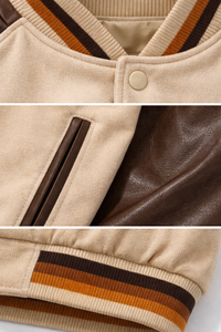 Custom <b>Men's</b> <b>Leather</b> Varsity <b>Jacket</b> Bomber Style Stand Collar Button Front Embroidered Logo Loose Fit Winter Outerwear Quick - Product Image 4