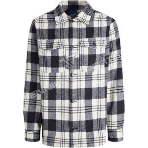 เสื้อเชิ้ตผู้ชายแขนยาวผ้าวูลลายสก็อตคุณภาพสูงปักโลโก้ตามสั่ง OEM ผ้าฝ้าย กระเป๋าคู่ สไตล์ลำลอง ขายส่ง - Product Image 1