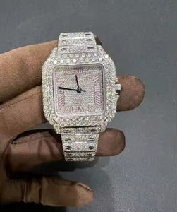 Montre de luxe pour femme en acier inoxydable avec lunette sertie de diamants, boîtier rond, mouvement à quartz analogique, bracelet de 18 mm, fermoir pliant - Product Image 4