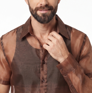 Chemise transparente 100% polyester pour homme, chemise transparente à séchage rapide pour l'été, chemise transparente à col rabattu pour homme - Product Image 3