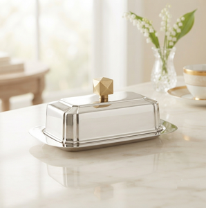 Plat à beurre rectangulaire en acier inoxydable avec couvercle hermétique pour la conservation de la fraîcheur, design moderne, vaisselle de cuisine - Product Image 1