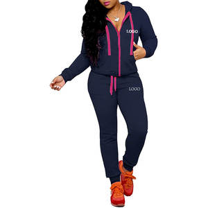 Survêtement personnalisé pour femme, col à capuche, couleur bleu marine clair, 100% polyester, option de logo personnalisé, pour un usage décontracté en hiver - Product Image 4