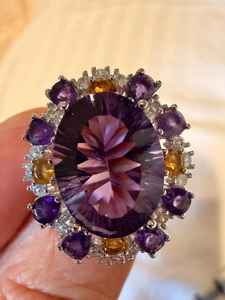 แหวนเงินแท้ 925 ประดับพลอยอเมทิสต์และซิทริน แหวนค็อกเทลพลอยธรรมชาติสำหรับผู้หญิง เครื่องประดับคุณภาพสูง - Product Image 2