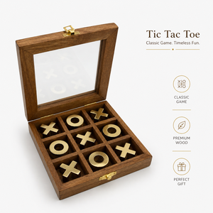 Juego de Tic Tac Toe de Madera de Lujo |   Tabla Artesanal de Madera de Mango 18x18x3.5 cm |   Juego de Mesa de Estrategia Clásico, Decoración, Artículo de Regalo - Product Image 1