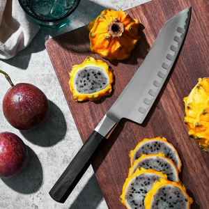 Couteaux de cuisine à manche noir avec lames et poignées argentées pour couper, hacher, trancher les fruits et légumes et la préparation quotidienne - Product Image 6