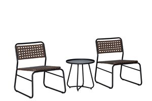 BeNK Contemporary Rattan Garden Set 2 Seater <b>Outdoor</b> Furniture Metal Frame Weather Resistant <b>Foldable</b> Eco-Friendly Acacia Wood - Product Image 4
