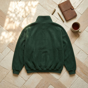 Sudadera Personalizada Premium de Alta Calidad, Color Verde Bosque, con Cierre de Media Cremallera |   Sudadera de Cuello Alto en Felpa de Algodón de 450 g/m² |   Ropa Urbana de Lujo OEM - Product Image 5