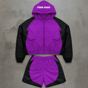 Men Custom Windbreaker Tracksuit Set Hooded <b>Zip</b> Up Jacket <b>Shorts</b> 2 Piece Sportswear Set Custom Logo Lightweight Running Casual - Product Image 5