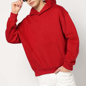 Nuevo diseño, sudaderas con capucha extragrandes para hombre en color rojo liso, tela 100% algodón, patrón sólido, hombros caídos, sudaderas con capucha tipo pullover para unisex. - Product Image 3
