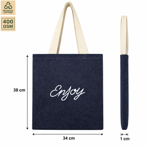 Sac fourre-tout promotionnel en denim 400 GSM pour événements, promotions de détail, cadeaux, impression personnalisée, vente en gros, fournisseur OEM ODM, réutilisable - Product Image 2