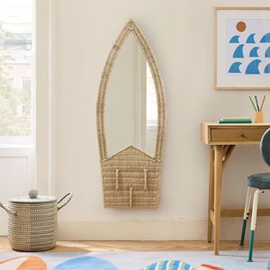 Rattan Wall Mirror With Storage <b>Shelf</b> Handwoven Wicker Hanging Mirror Organizer Boho Nursery Kids Room Decor Natural Furniture - Product Image 6