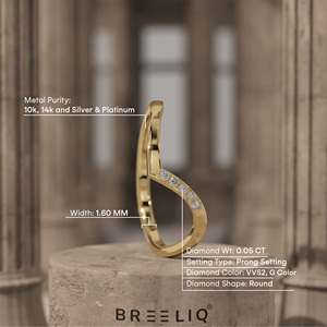 แหวนทองคำแท้ 14K รูปตัววี ประดับเพชรเลี้ยงในห้องปฏิบัติการ ดีไซน์โค้งมนเรียบหรูสำหรับผู้หญิง - Product Image 4