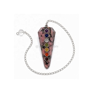 Péndulo de Piedra Lunar Arcoíris de 7 Chakras, Péndulo de Sanación de Siete Chakras, Herramienta de Radiestesia con Gemas de Chakra, Venta al por Mayor en India - Product Image 2