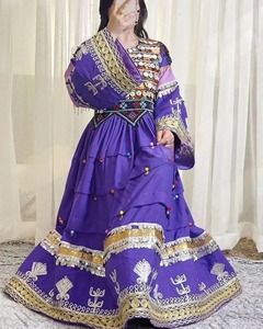 <b>Purple</b> Embroidered Abaya Floor Length Long Sleeve Neck Ethnic <b>Dress</b> Women Adults Pakistan Wedding Traditional Muslim Clothing - Product Image 4
