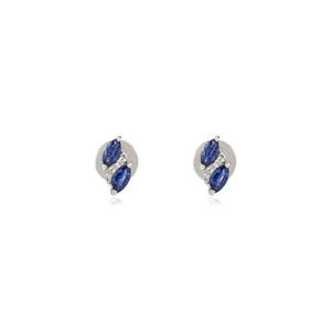 14K Gold Modern <b>Emerald</b> Cut Diamond & Sapphire <b>Stud</b> <b>Earrings</b> - Product Image 2