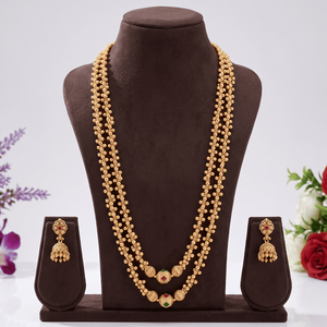 Juego de Pendientes Largos de Cobre Clásico Tradicional con Múltiples Capas y Colgante Mala, Pendientes Jhumka para Mujer, Joyería Étnica Chapada en Oro Antiguo - Product Image 1