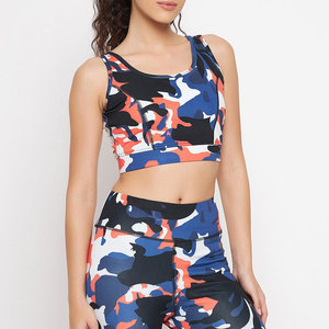 Sujetador deportivo de camuflaje para mujer, cuello redondo, espalda cruzada, soporte medio, transpirable, ropa deportiva - Product Image 2