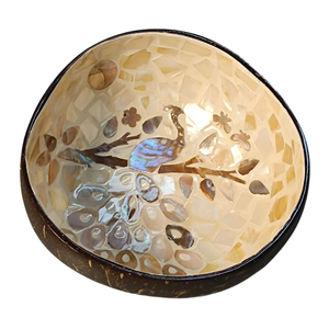 Cuenco de Coco Lacado Azul Costero - Incrustaciones de Concha Iridiscente - Decoración Artesanal Estilo Playa - Product Image 1